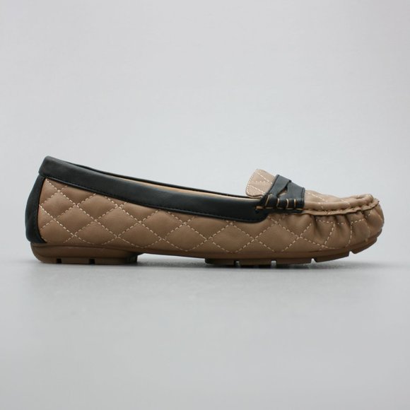 Ball-Band Ladies 10 Unique Taupe Black Slip-on Flats Moc-toe Moccasin Loafers - Picture 5 of 10